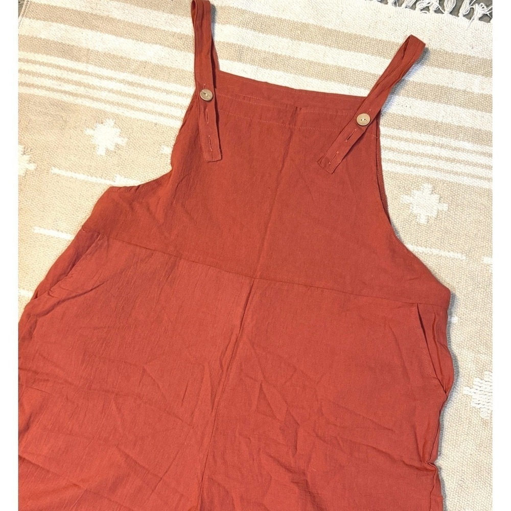 Wide Leg Jumpsuit Womens L/XL Rust Orange Overalls Cottagecore Homestead Flowy - Picture 2 of 7